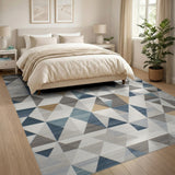 Modern Geometric Blue Teal Triangle Area Rug