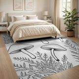 Mushroom Meadow Black White Area Rug