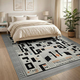 Bold Geometric Modern Area Rug in Black Multi Accents