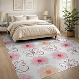 Whimsical Pink Flowers Butterflies Area Rug