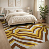 Yellow Brown Wavy Geometric Area Rug