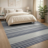 Navy and White Striped Coastal Coastal Beach Area Rug
