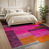 Vibrant Pink Geometric Patchwork Area Rug