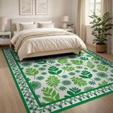 Vibrant Green Leaf Floral Area Rug