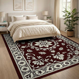 Burgundy Cream Floral Medallion Persian Rug