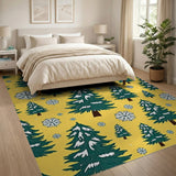 Festive Snowy Christmas Trees Yellow Area Rug