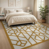 Elegant Gold Lattice Geometric Area Rug