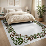 Ornate Green Vine Paisley Border Rug