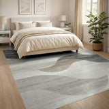 Beige and Neutral Abstract Wave Beige Area Rug