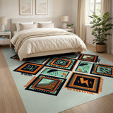 Teal Geometric Lightning Storm Farm Rug