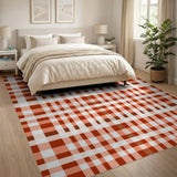Red Gingham Plaid Farmhouse Area Rug