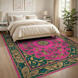 Pink Teal Gold Persian Medallion Area Rug