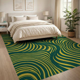 Vibrant Green Yellow Abstract Wave Area Rug