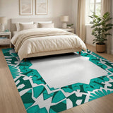 Teal Geometric Mosaic Border Rug