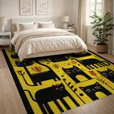 Playful Black Cats on Sunny Yellow Rug