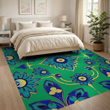 Vibrant Teal Floral Persian Area Rug