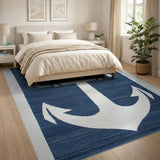 Navy Blue Anchor Nautical Woven Area Rug