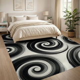 Black and White Black Swirl Abstract Area Rug