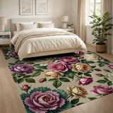 Vintage Peach Pink Rose Floral Area Rug