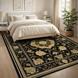 Gold and Silver Black and Gold Floral Vintage Area Rug