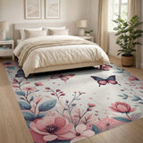 Whimsical Pink Peony Butterfly Floral Rug