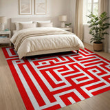 Bold Red Geometric Maze Area Rug
