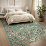 Teal Persian Floral Traditional Persian Area Rug