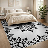 Elegant Black White Persian Medallion Black and White Rug