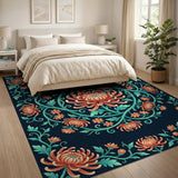 Multi-color and Patterns Navy Chrysanthemum Floral Area Rug