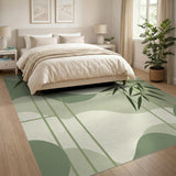 ODIKA Sage Green Bamboo Leaf Washable Rug - Low Pile Abstract Modern Non-Slip Area Rug