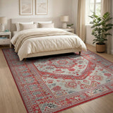 Red Traditional Persian Red Persian Medallion Area Rug