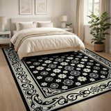 Floral Vintage Black White Area Rug