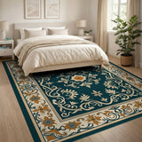 Traditional Persian Blue and Teal Ornate Teal Persian Medallion Area Rug