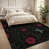 Red Dahlia Dragonfly Floral Area Rug