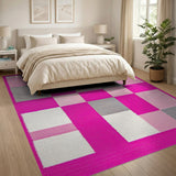 Vibrant Pink Geometric Block Area Rug