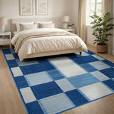 Navy Blue White Woven Patchwork Area Rug