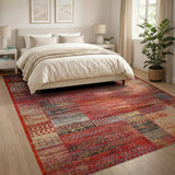 Vibrant Red Patchwork Heritage Tribal Rug