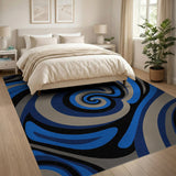 ODIKA Modern Abstract Spiral Blue and Beige Machine Washable Area Rug, Low Pile Non-Slip Pet Friendly