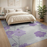 Floral Vintage Purple Floral Grey Area Rug