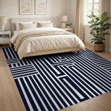 Abstract Black White Geometric Line Rug