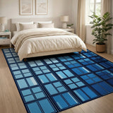 Blue Geometric Window Facade Area Rug
