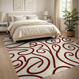 Beige and Neutral Red Swirl Abstract Area Rug