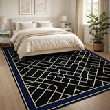 Navy Geometric Lattice Area Rug with Gold Accents