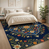 Traditional Persian Multi-color and Patterns Navy Blue Traditional Persian Floral Area Rug