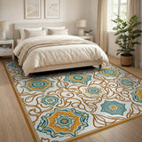 Teal Orange Persian Star Medallion Area Rug