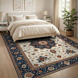 Blue and Teal Blue Floral Medallion Persian Area Rug