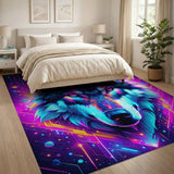 Neon Cyberpunk Wolf Head Area Rug