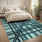 Teal Grid Lattice Geometric Area Rug