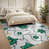 Whimsical Teal Cartoon Bird Star Rug