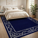 Traditional Persian Blue and Teal Navy Blue Ornate Persian Border Area Rug